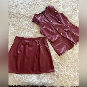 Siren Gaze Burgundy Faux Leather Set Vest & Mini Skirt Size Large